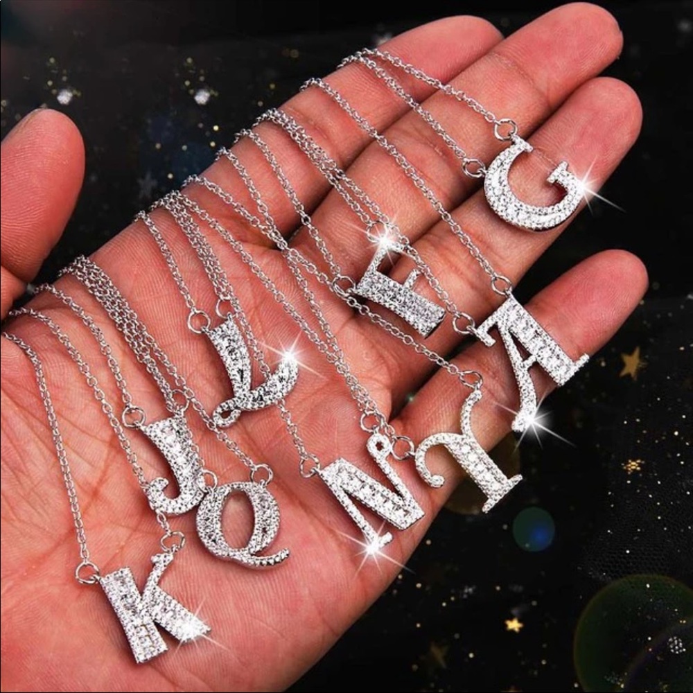 New 925 Silver Initial Letter Diamond Necklaces
